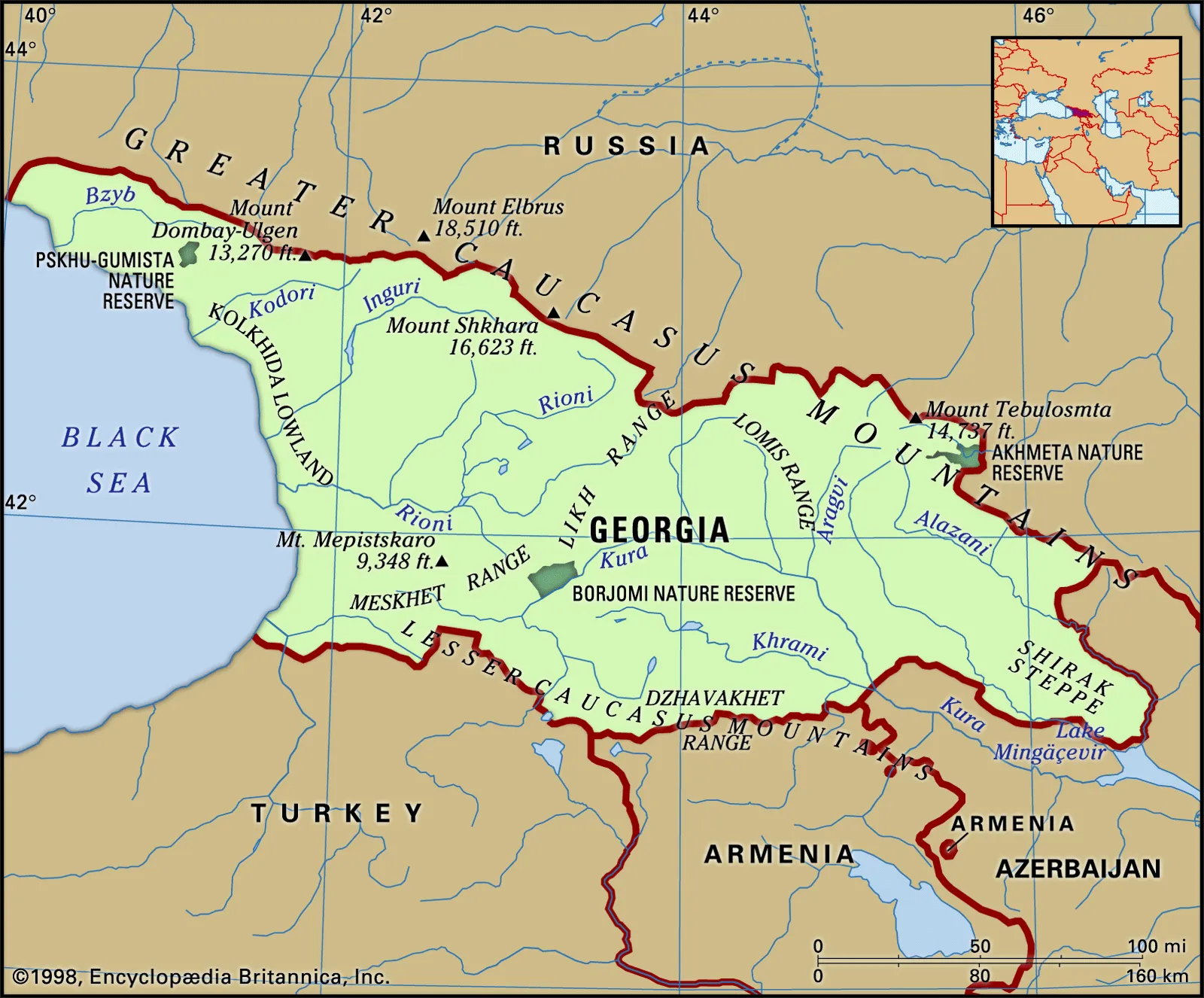 map of Georgia, the country