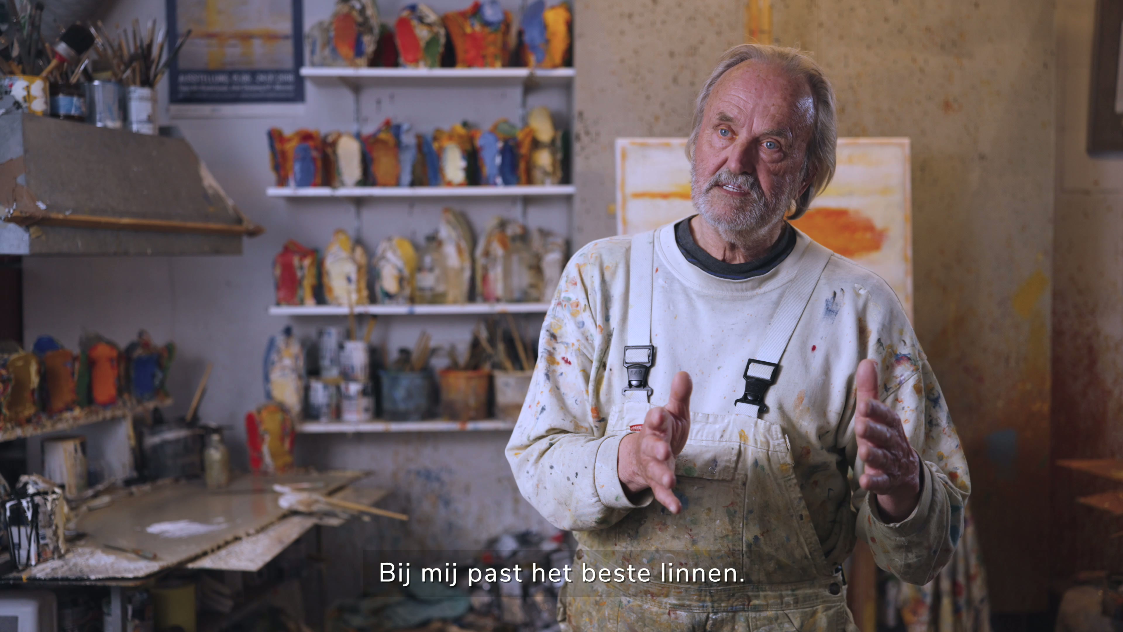 Henk Lassche · Siemerink — Henk laat zien waarom een goed opgespannen doek belangrijk is.