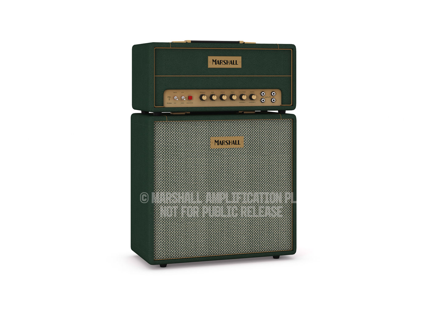 SV20H and SV112 amplifier stack render, green levant finish