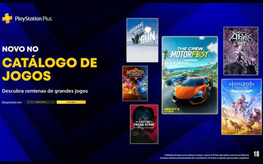  🔥 Veja as novidadesPS Plus Extra e Deluxe de abril recebe 8 jogos com Horizon Zero Dawn e mais; veja lista!Confira todos os jogos chegando em abril ao catálogo da PS Plus Extra e da Deluxe, 