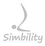 Logo von Simbility mit einer stilisierten Darstellung einer Person in einer Yoga-Pose, die die Harmonie und Balance der Marke