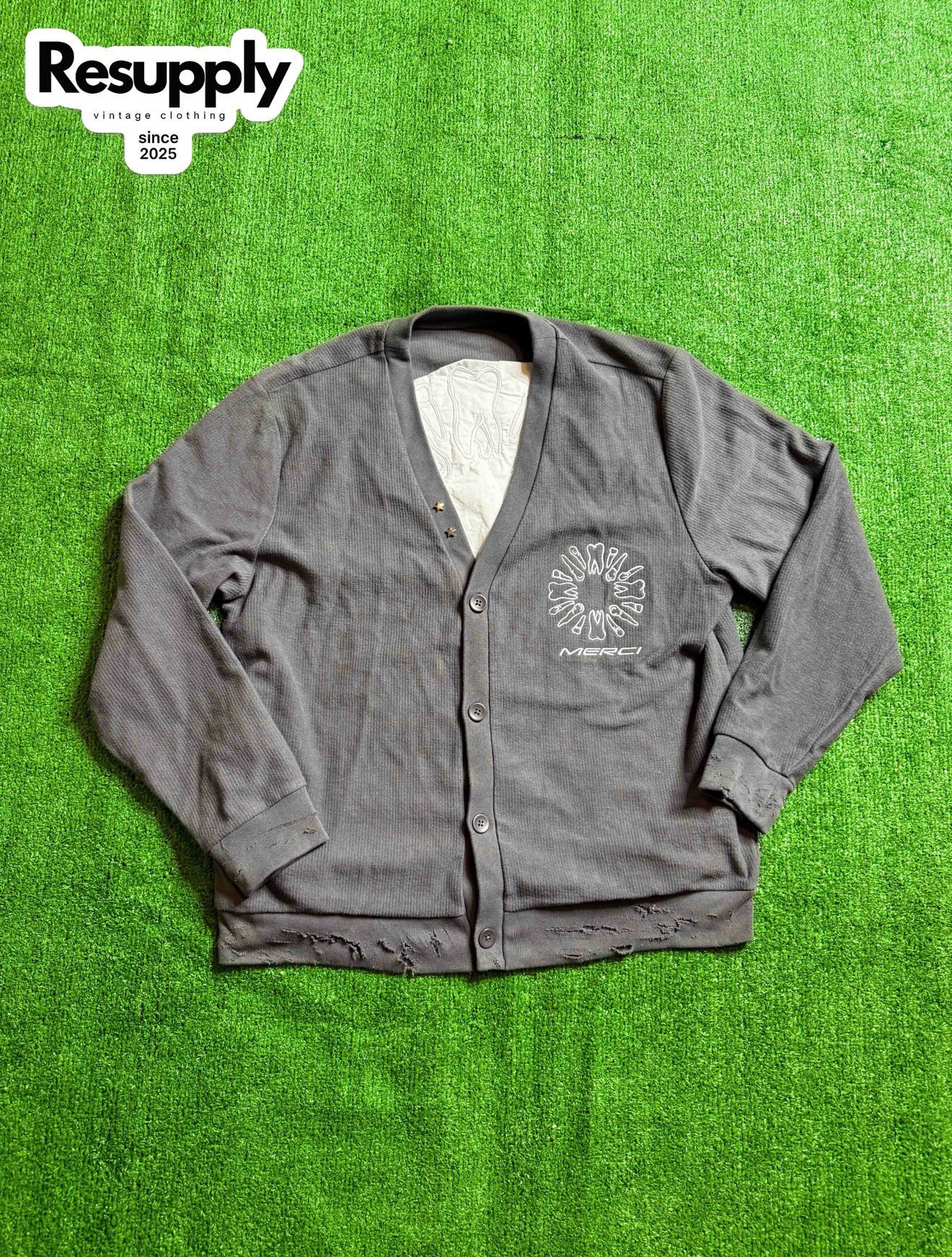 MERCI Teeth Grey Cardigan Men’s Size Large 