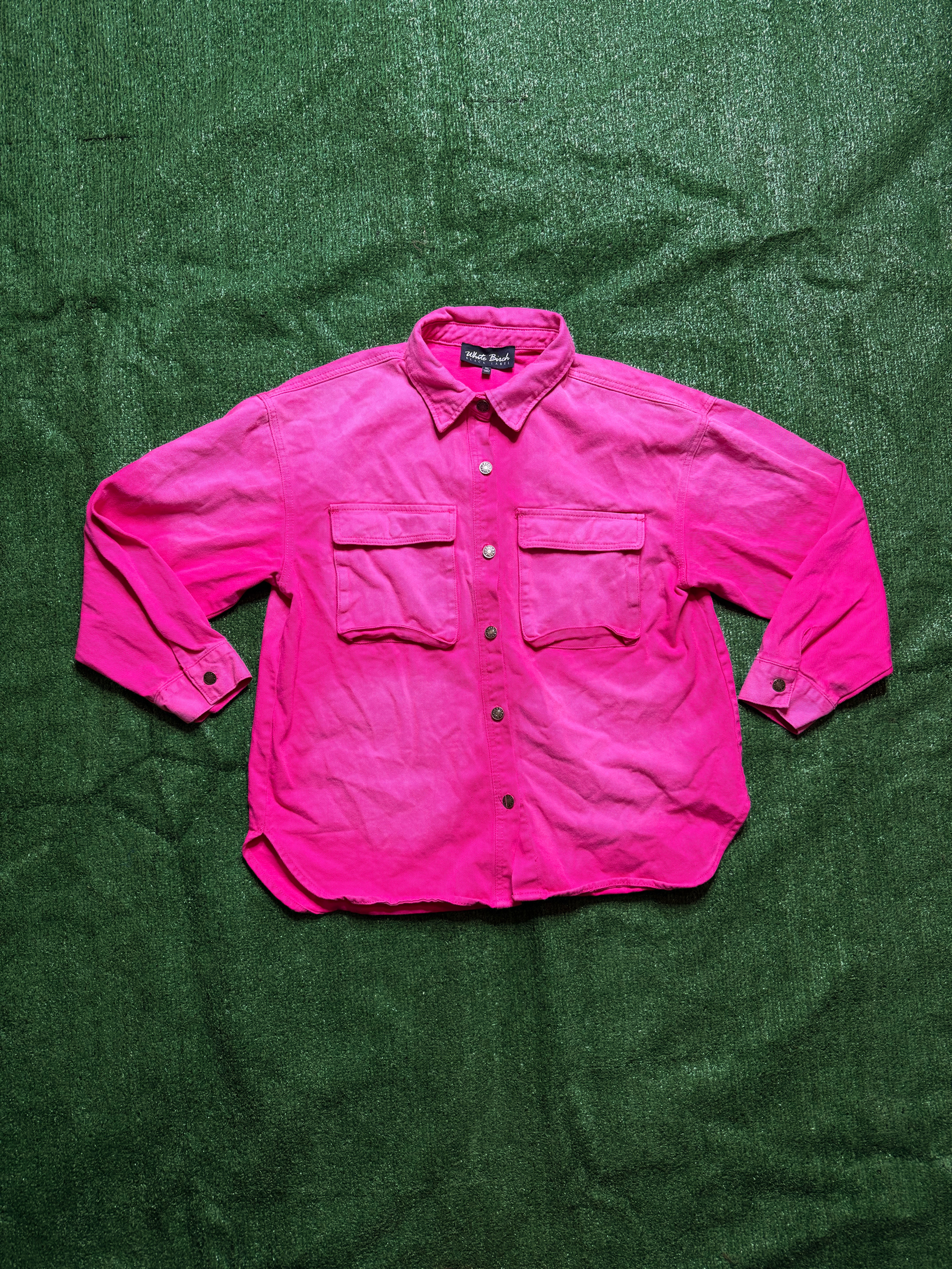 White Birch Hot Pink Faded Washed Denim Jacket Women XL