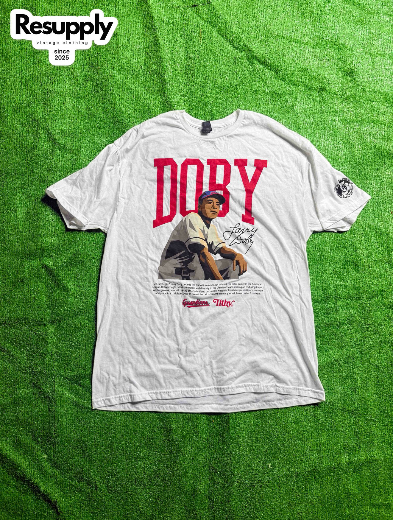 Larry Doby Cleveland Indians X lLthy White Tee Men’s Size XL