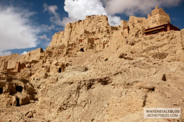 Looking up the hillside at the center of the Guge Kingdom.