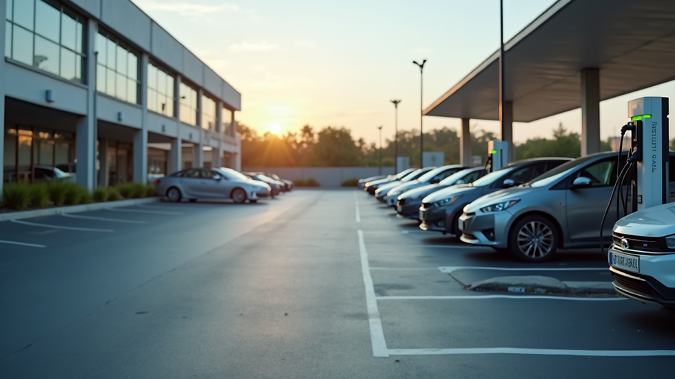 Wide angle view of a commercial parking lot with EV chargers installed