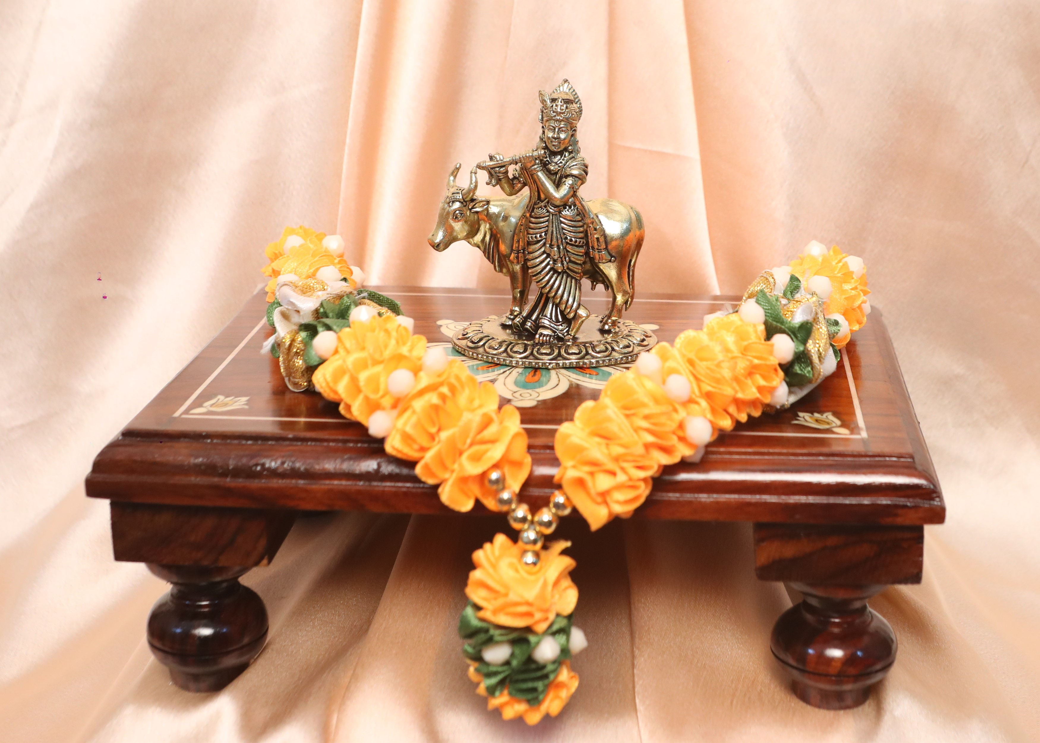 Lord Krishna Standing with Cow (Peeta Setup with Garland)