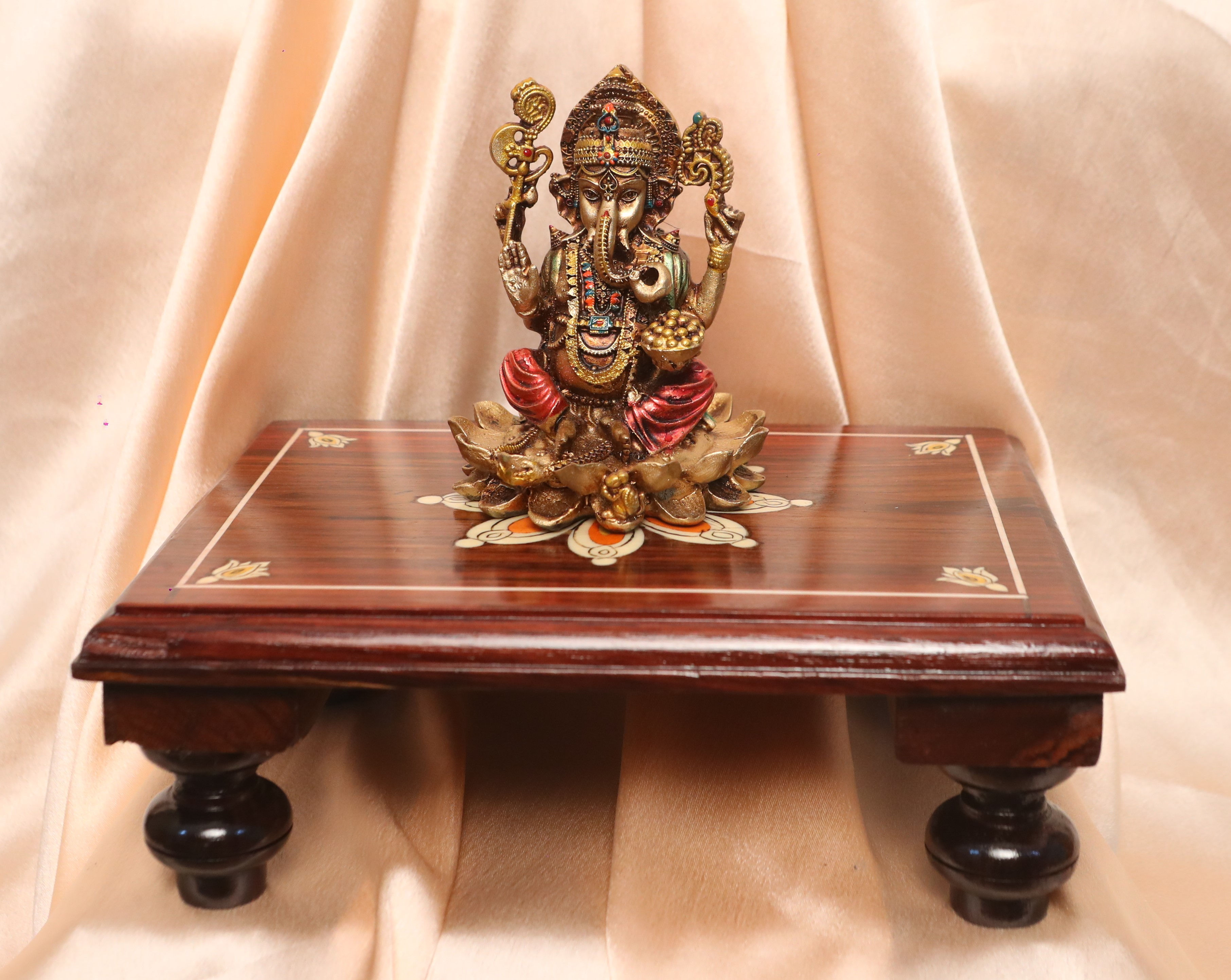Lord Ganesha on Lotus (Golden Finish  Peeta Setup)