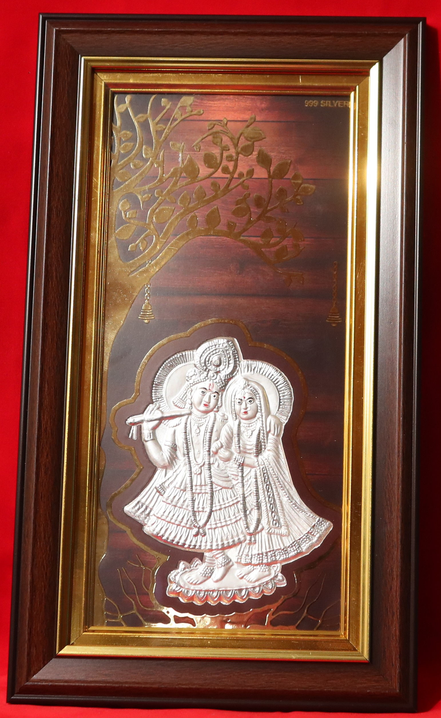 Silver Plated Radha Krishna Frame (Golden Border Edition)