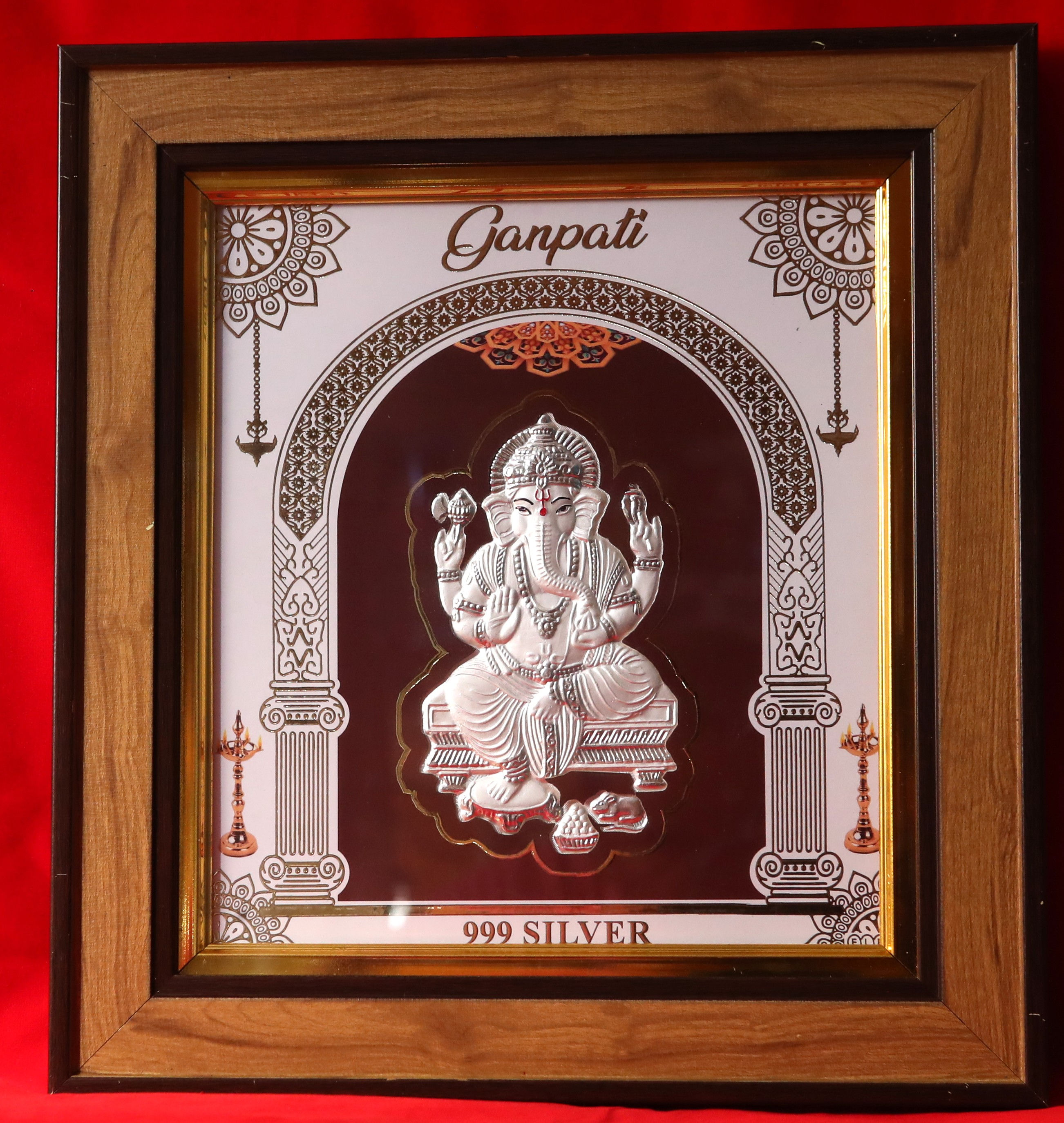Silver Plated Lord Ganesha (Double Border Arch Frame)