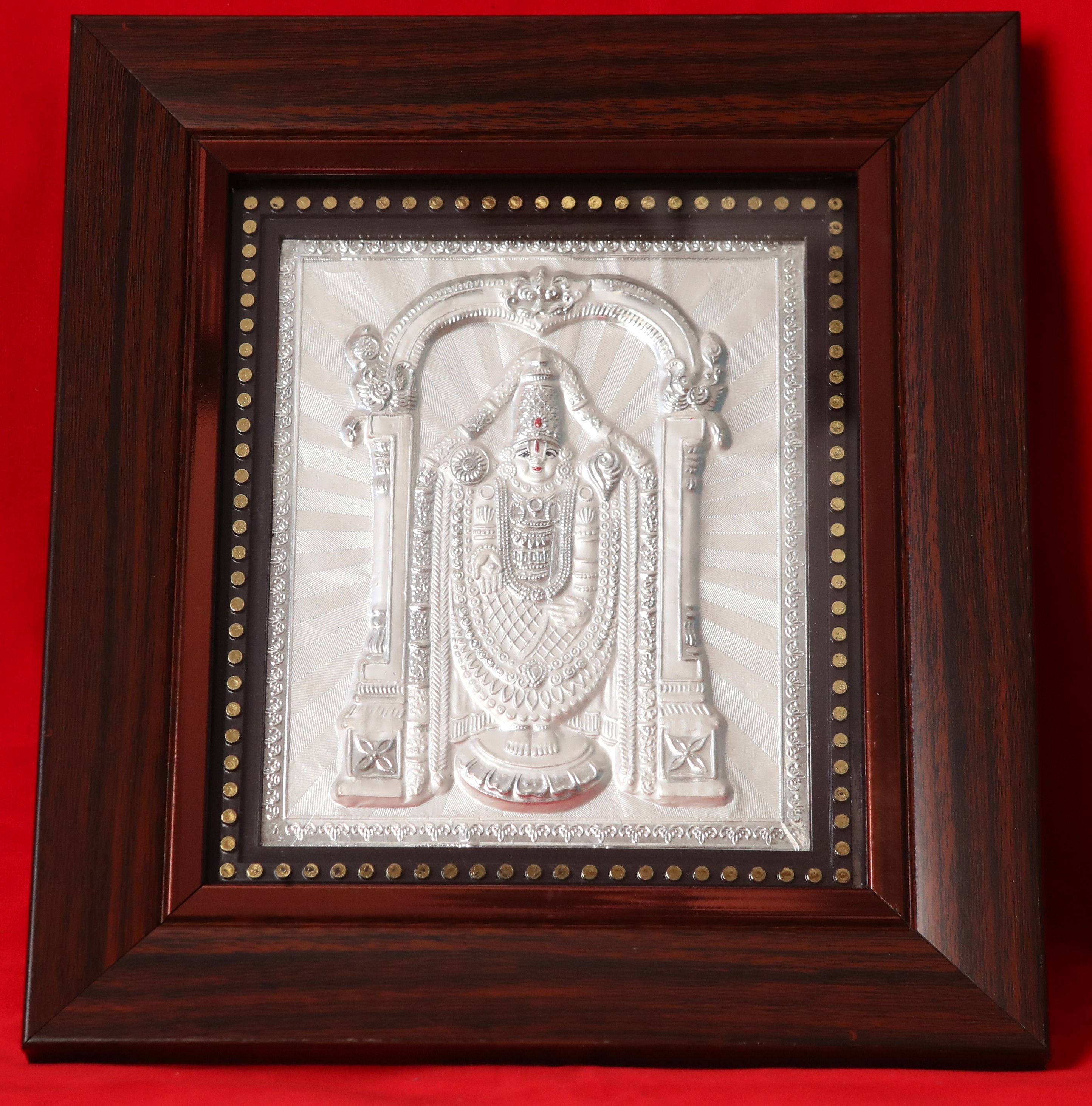 Silver Plated Lord Venkateshwara (Broad Brown Frame Edition)
