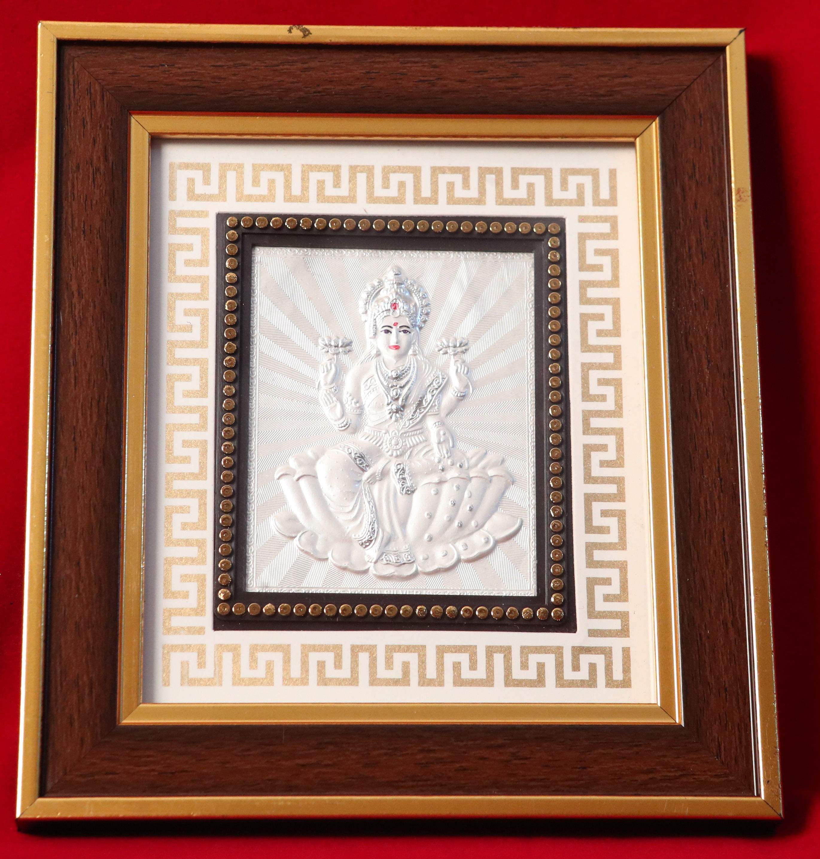 Silver Plated Goddess Lakshmi (Broad Brown Frame)