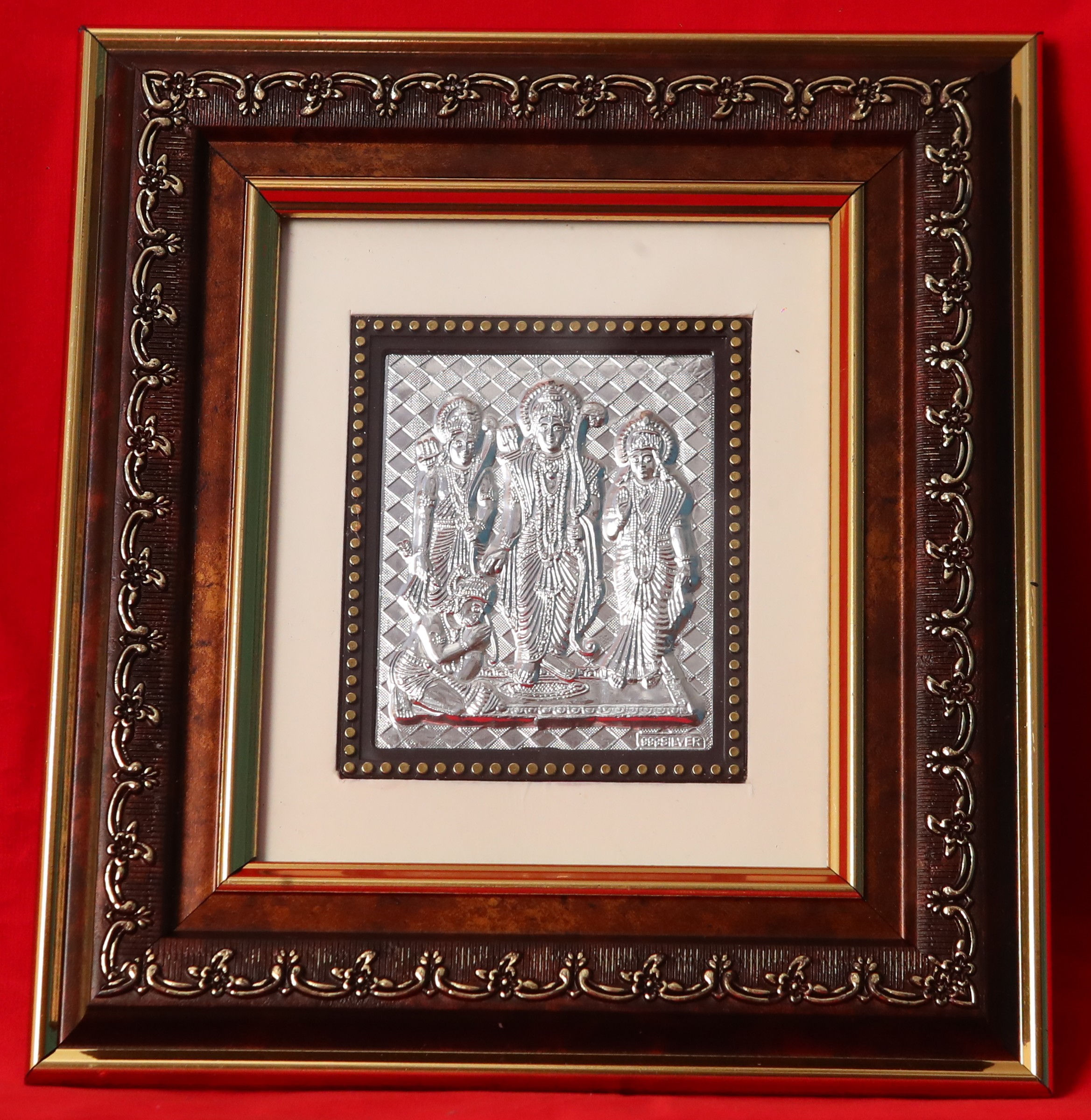 Silver Plated Shree Rama Darbar (Golden Border Brown Frame)