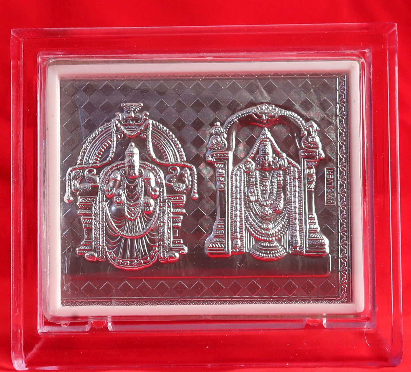 Silver Plated Lord Venkateshwara with Padmavathi (Transparent Frame Stand)