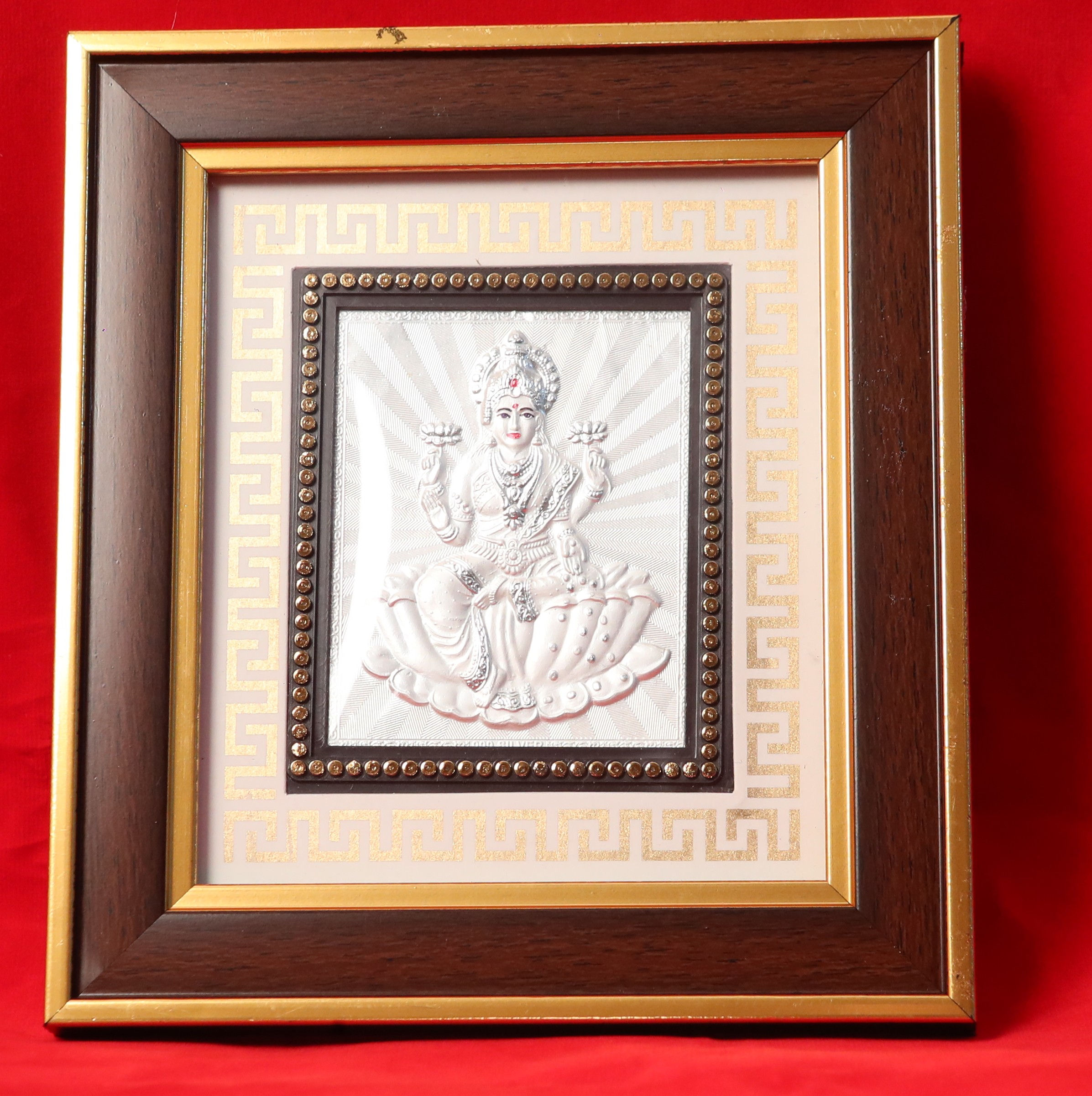 Silver Plated Goddess Saraswathi (Broad Brown Frame)