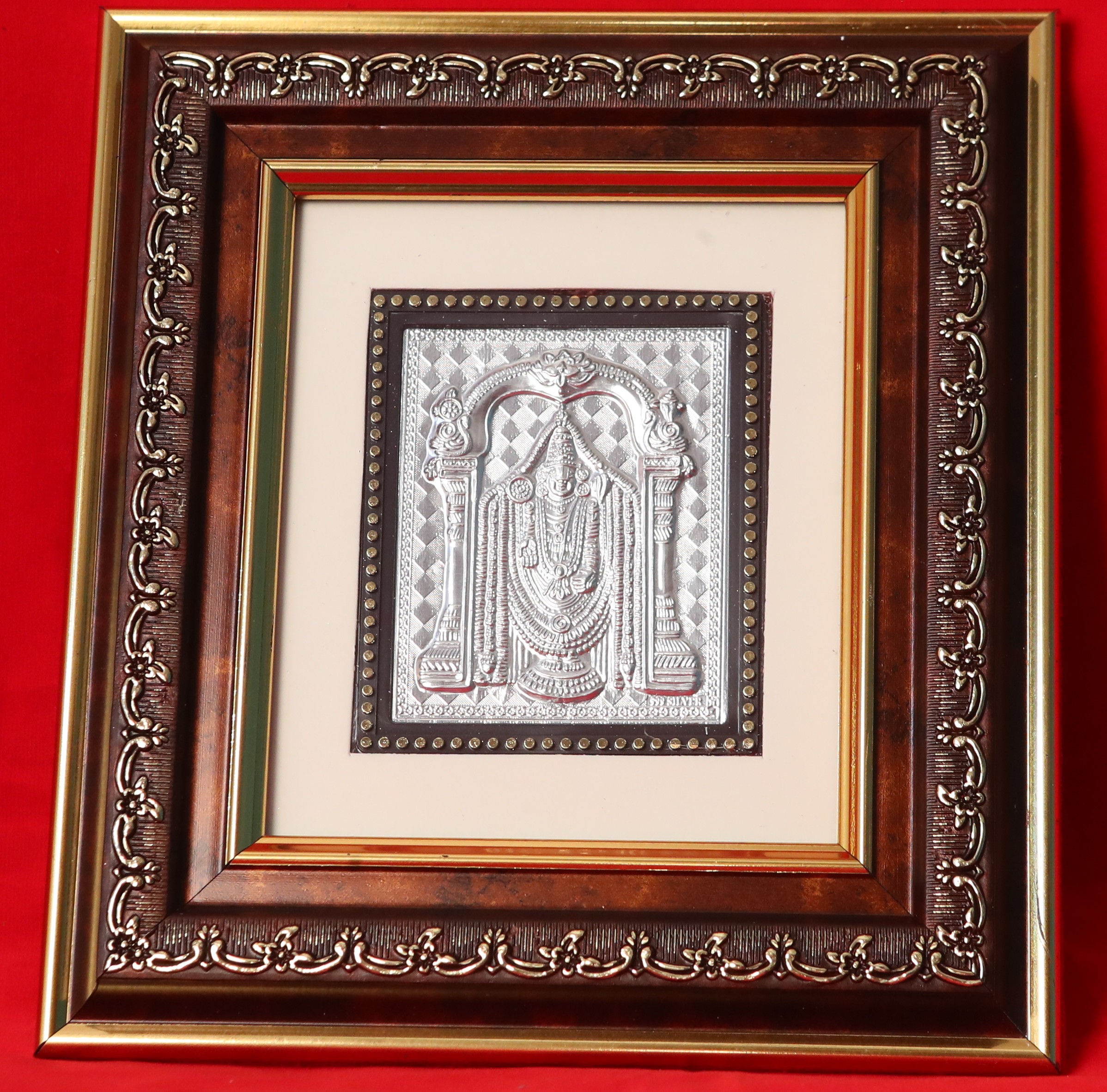 Silver Plated Lord Venkateshwara (Golden Border Brown Frame)