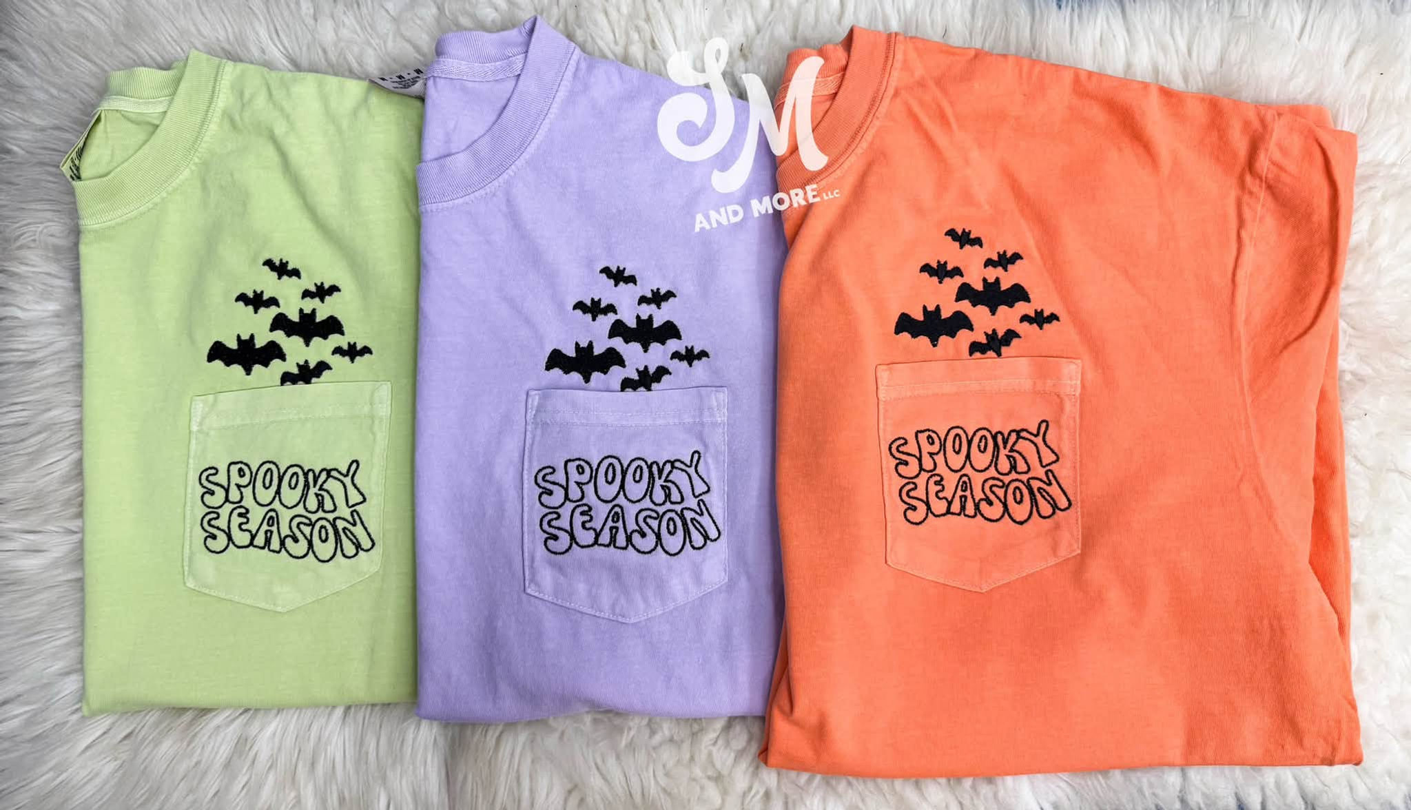 Spooky Season with Bats Embroidered T Shirt