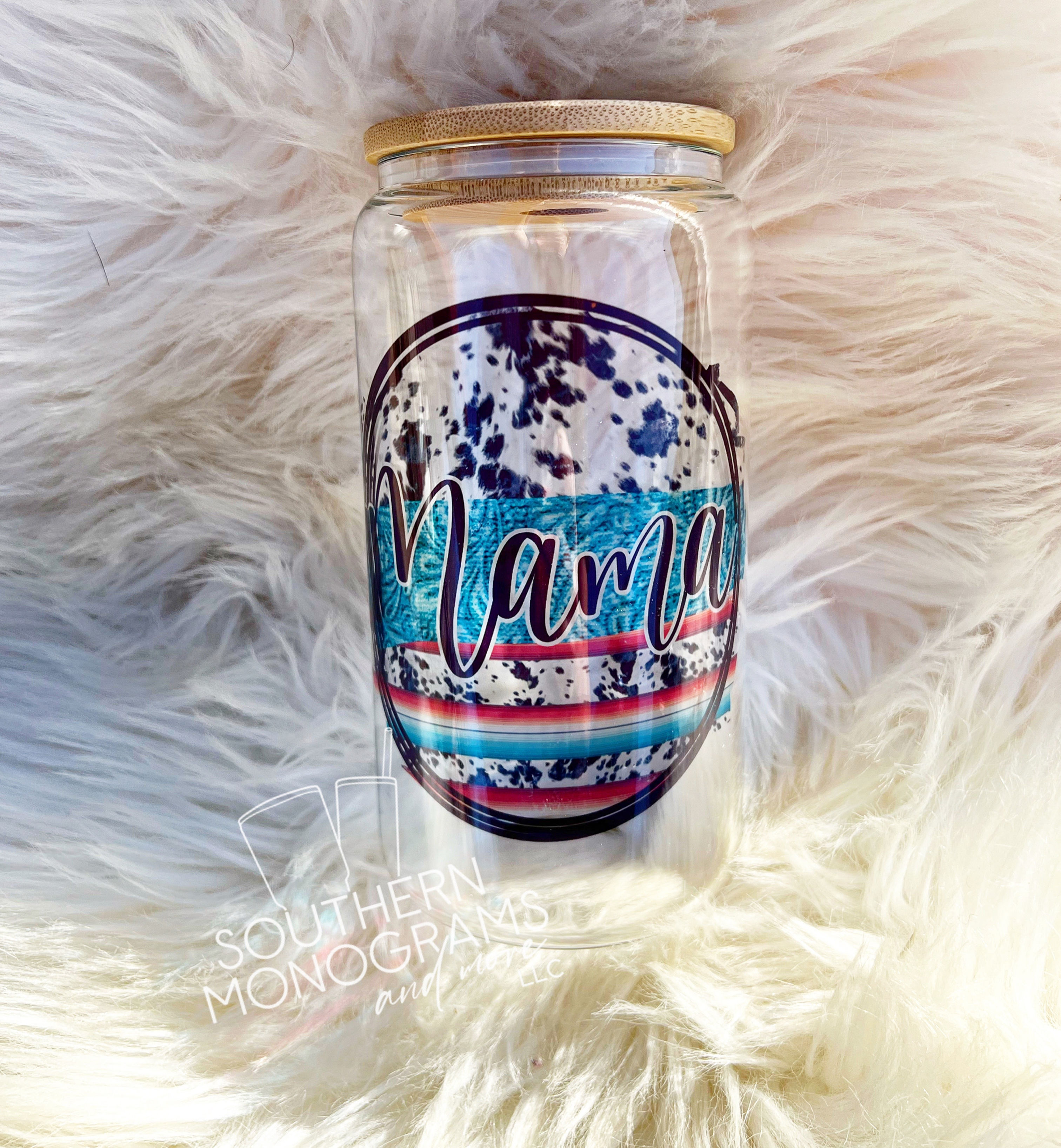 Cow/Serape Mama Glass Mug