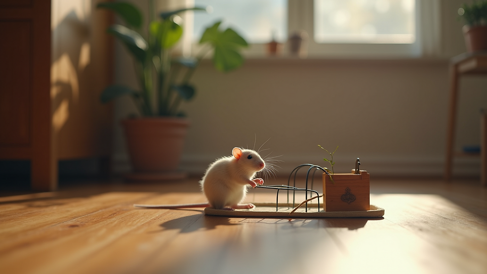 Close-up view of a rodent trap set in a home environment