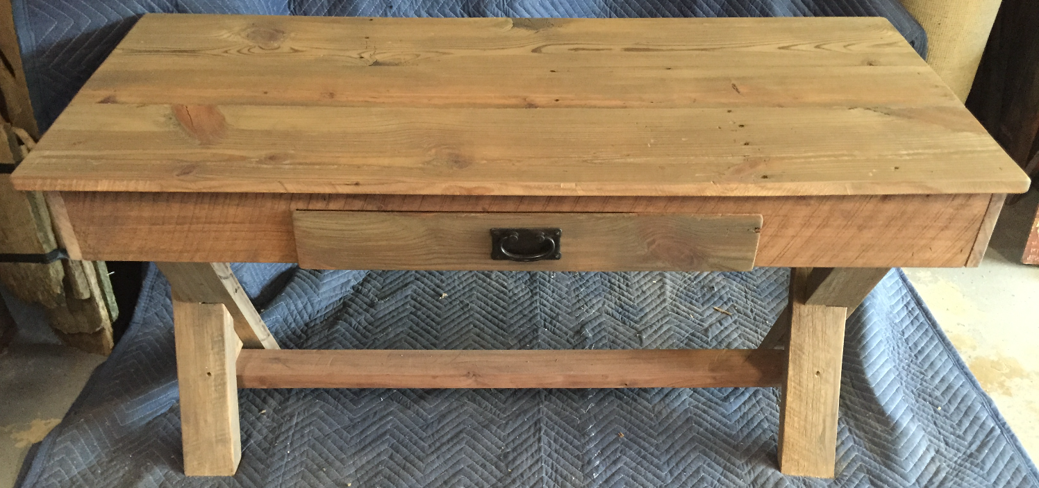 Barn wood and walnut sofa table