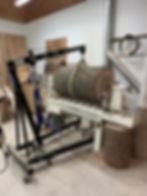 loading a section of ash trunk on the lathe