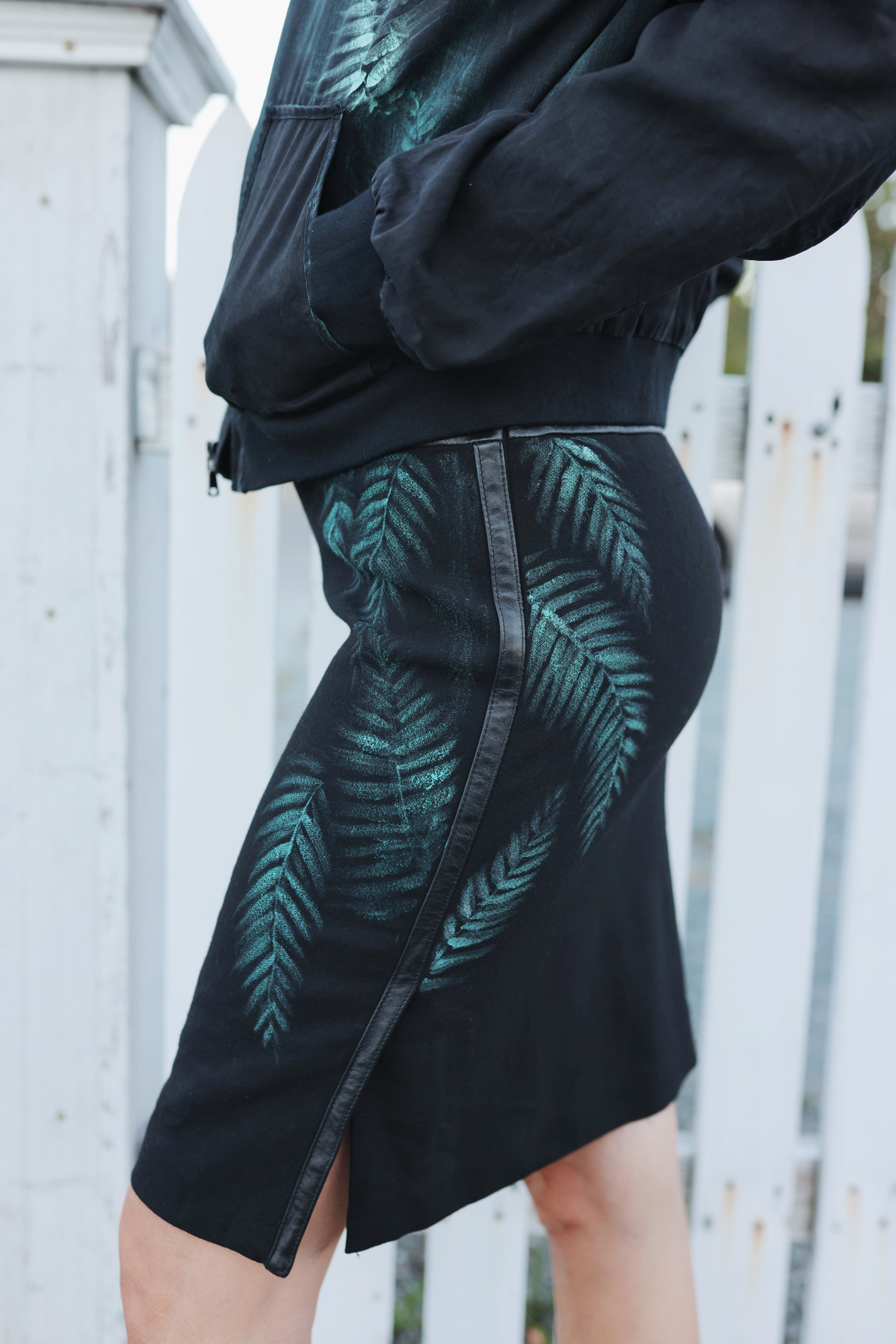 Hand-painted Wool & Faux Leather Skirt - Size 4