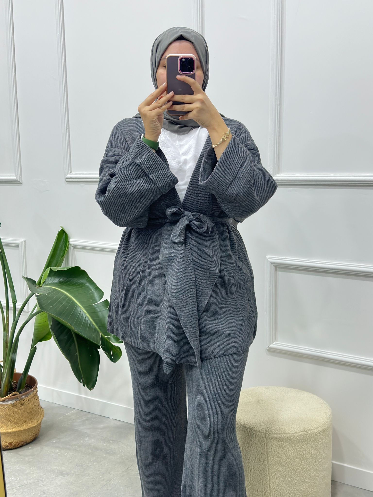 Gri- Kimonolu oversize takım