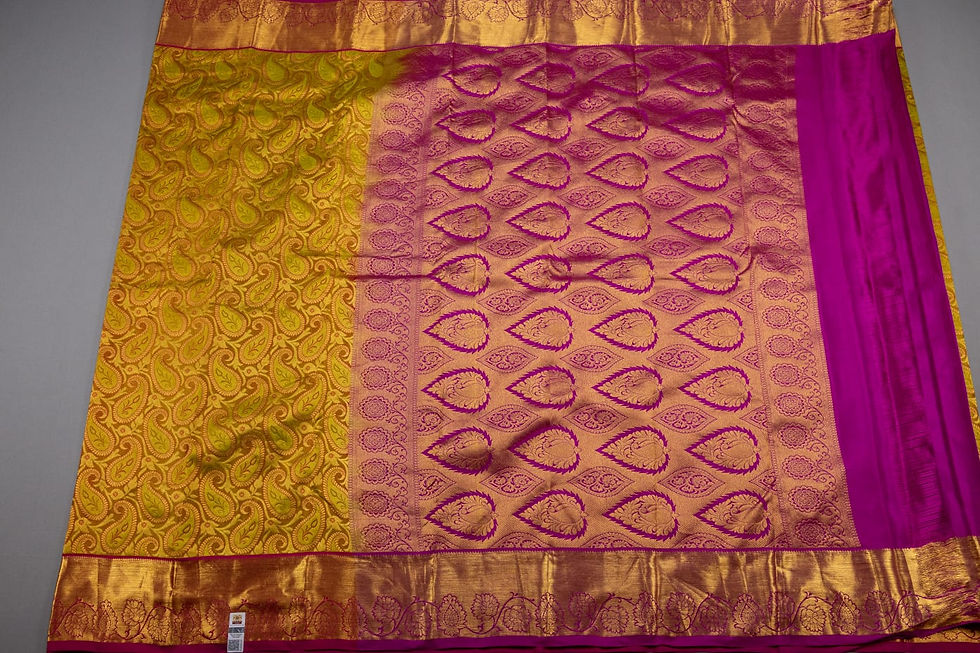 Thumbnail: Kanchipuram pure silk saree in mustard green 