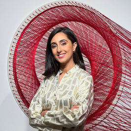 Point de non retour 3, 2025 Fils de type Skally + polyester sur panneau de bois 80 x 80cm