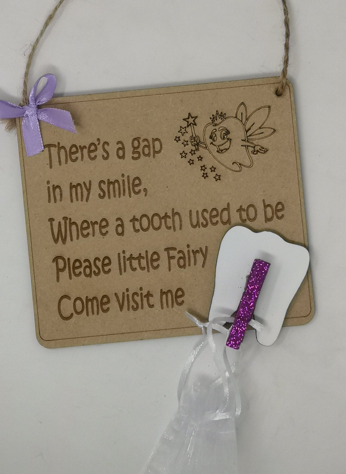 Tooth Fairy Sign, Fairy Plaque, with pouch / Organza bag, supplied with twine