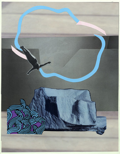 Art de Vivre, magazine cutting, vintage photographic print and cut paper on paper. Series of collages exploring the juxtaposition of Superhuman  and Clown. Artwork by artist Paolo Giardi.