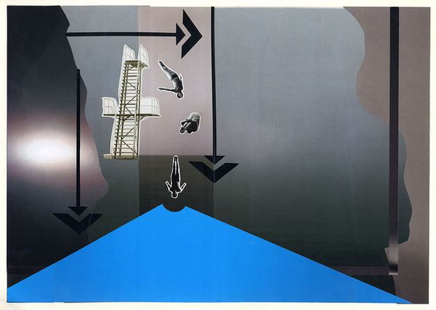 Art de Vivre, magazine cutting, vintage photographic print and cut paper on paper. Series of collages exploring the juxtaposition of Superhuman  and Clown. Artwork by artist Paolo Giardi.