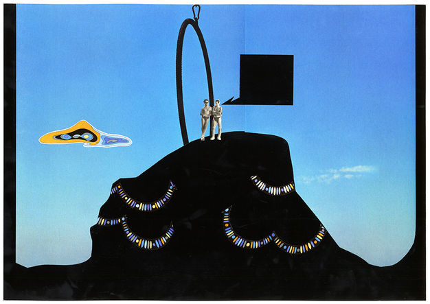 Art de Vivre, magazine cutting, vintage photographic print and cut paper on paper. Series of collages exploring the juxtaposition of Superhuman  and Clown. Artwork by artist Paolo Giardi.