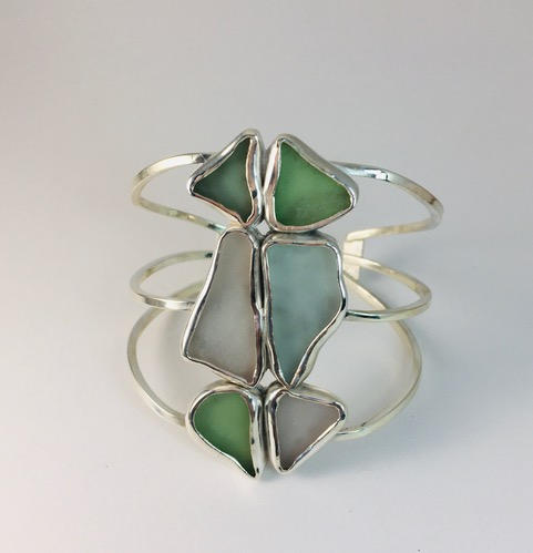 Puerto Rican sea glass, sterling silver cuff bracelet