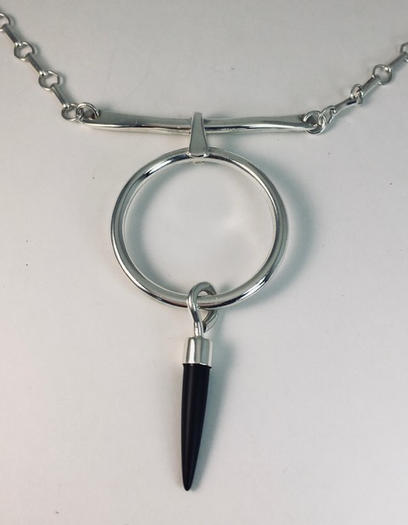 Black onyx bullet, sterling silver necklace