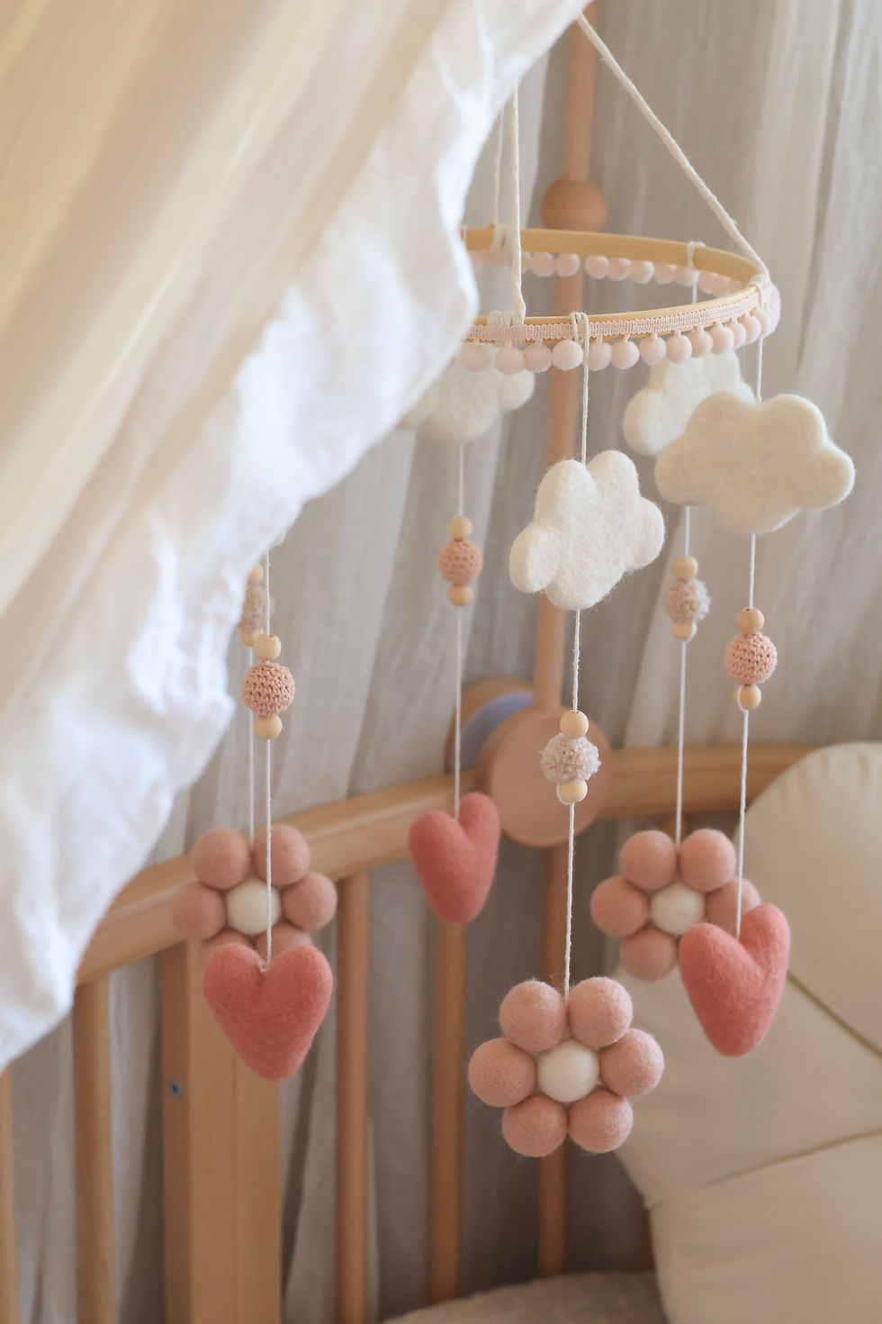 Thumbnail: Complete Baby Mobile Set - Daises Soft Pink 