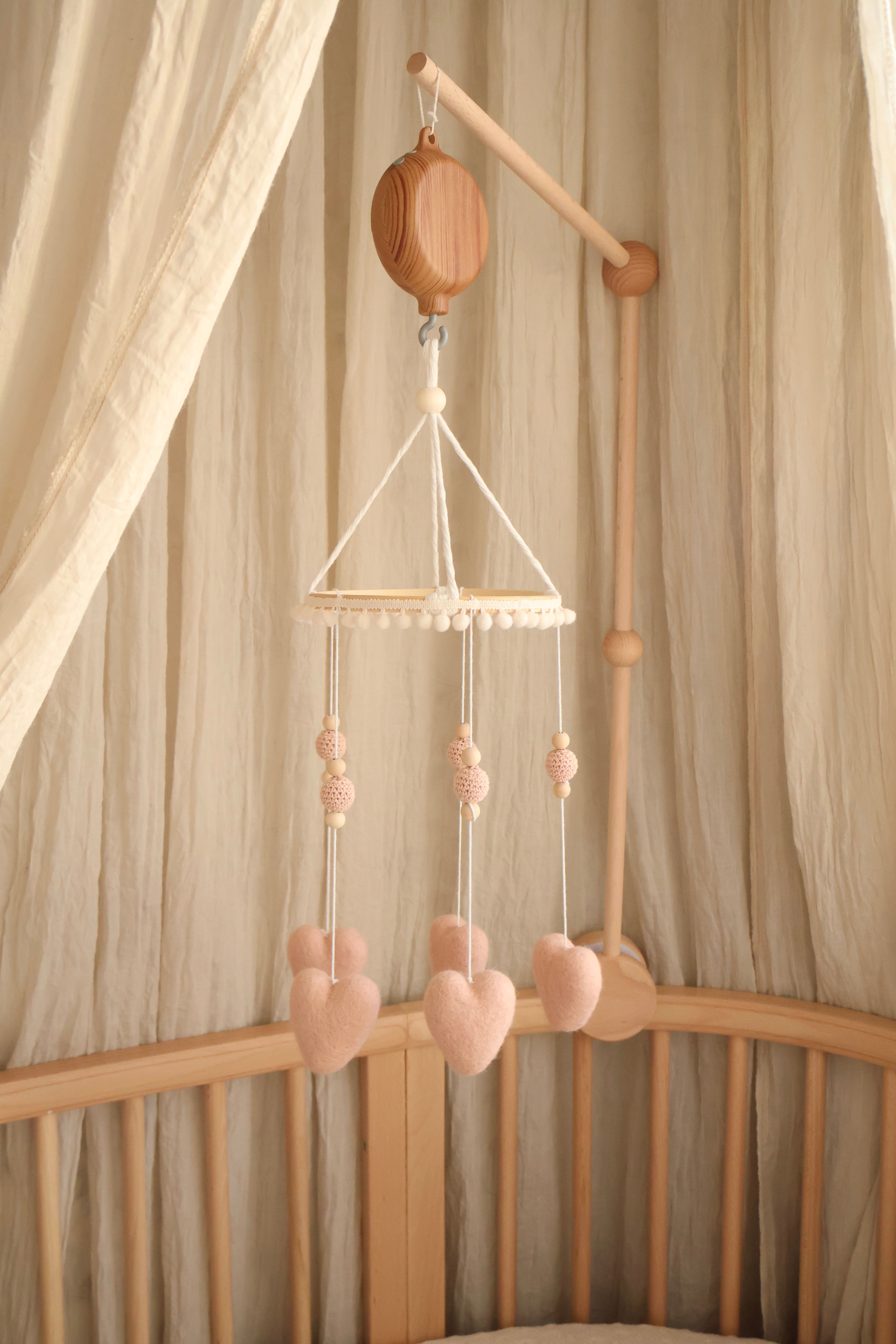 Complete Baby Mobile Set - Hearts Soft Pink