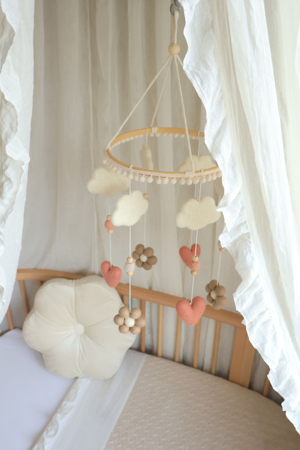 Thumbnail: Complete Baby Mobile Set - Daisies Dusty Rose 