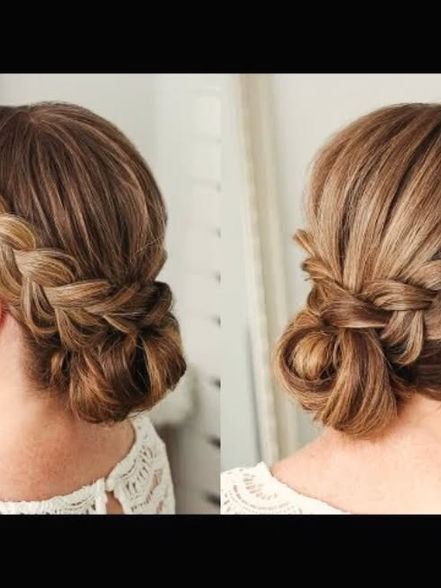 Woman's braided bun hairstyle tutorial