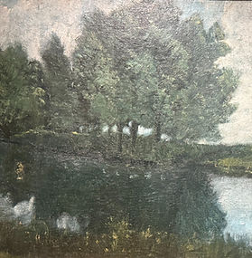 Antique European Barbizon School Landscape Riverbank Scene Framed French Oil Painting