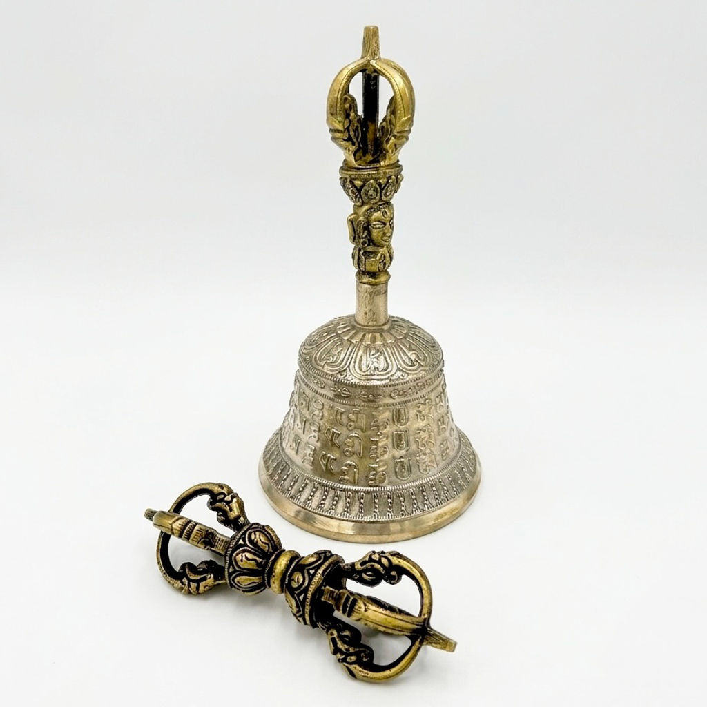 Campana tibetana de bronce grande Mantra