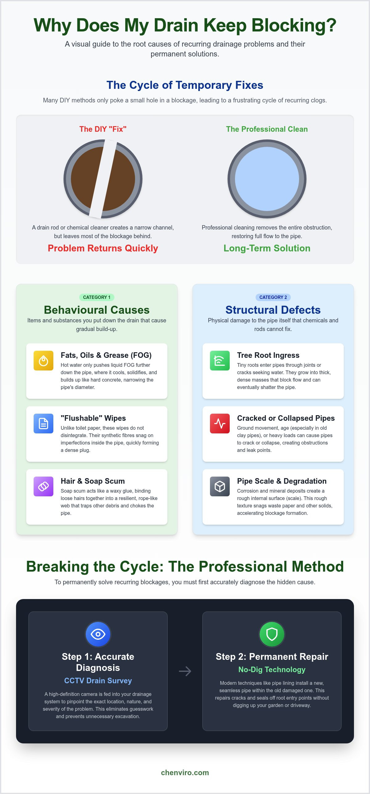 What causes drains to keep blocking