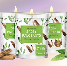 Sage + Palo Santo candles: Cleansing & Purity, 42 hours burn time, pack of 3