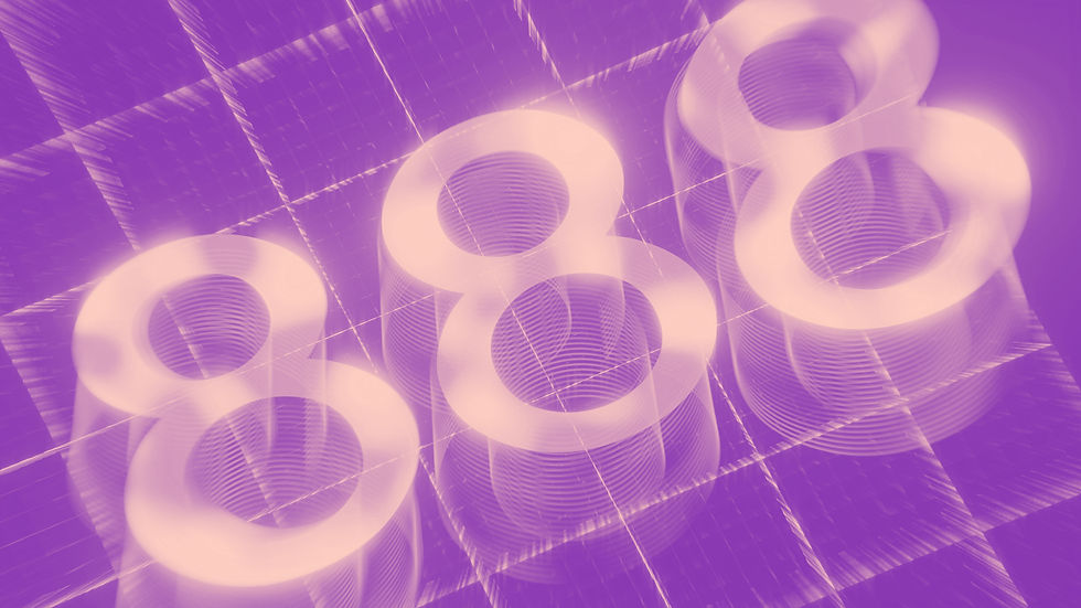 The image features glowing, translucent 3D "888" numbers against a purple backdrop with a grid pattern, creating a futuristic ambiance.