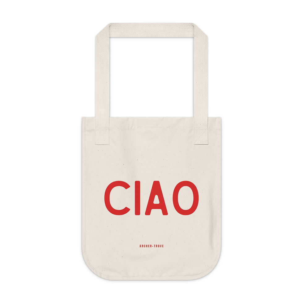 organic cotton tote bag with ciao text in minimalist design