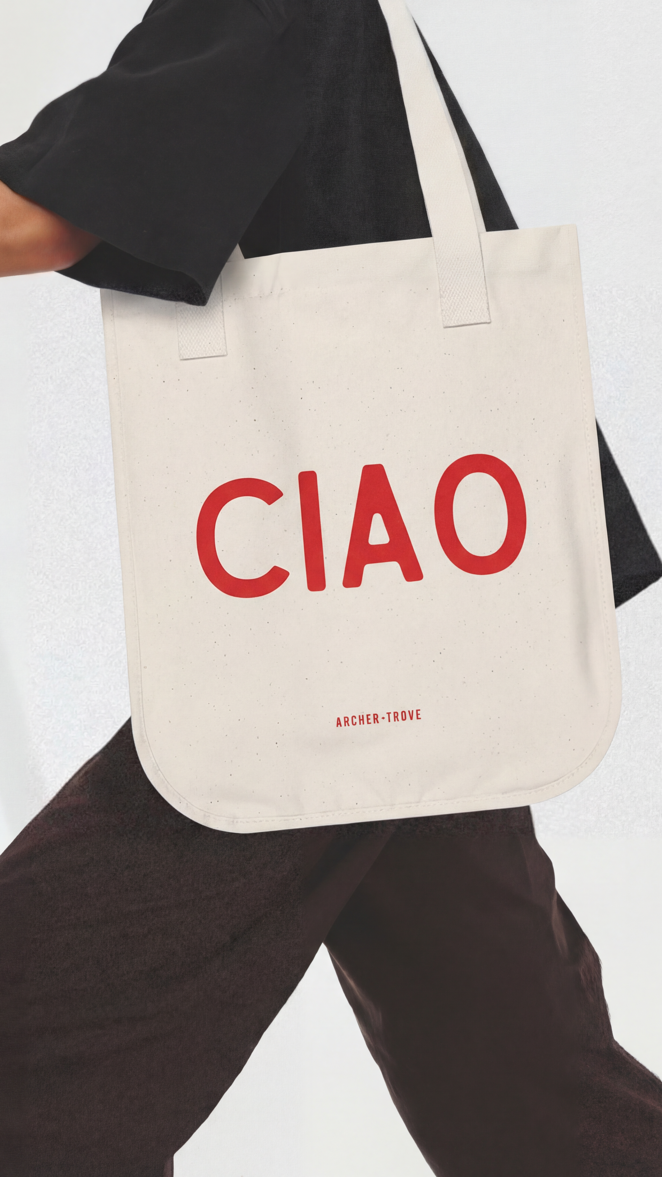 organic cotton tote bag with ciao text in minimalist design