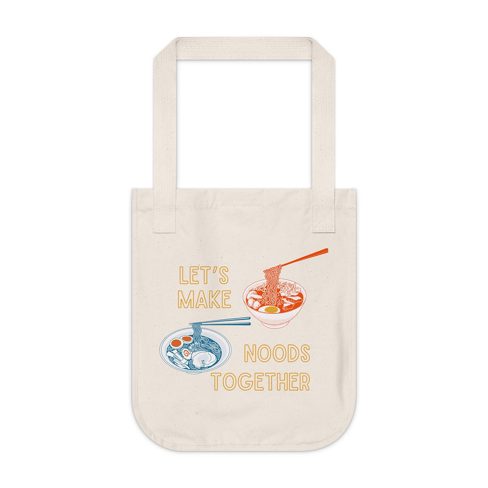 organic cotton tote bag with noodle graphic and let’s make noods text