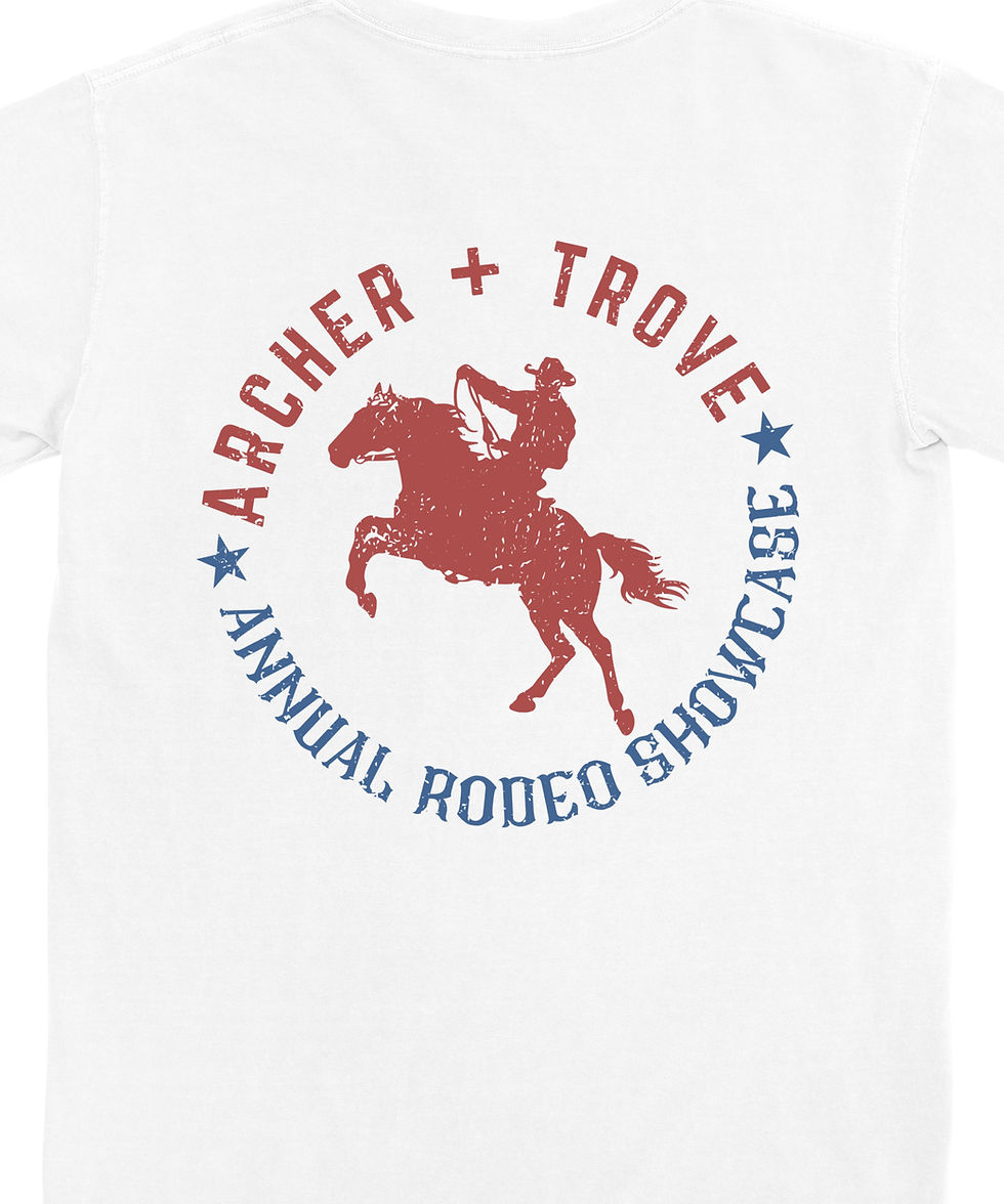 Thumbnail: Annual Rodeo Showcase t-shirt with cowboy on horse graphic”  “Western graphic tee featuring rodeo cowboy illustration”  “Vint