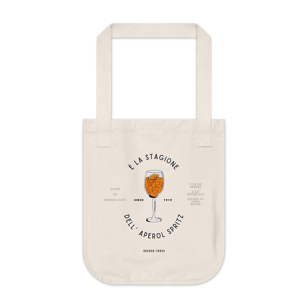organic cotton tote bag with spritz season cocktail graphic