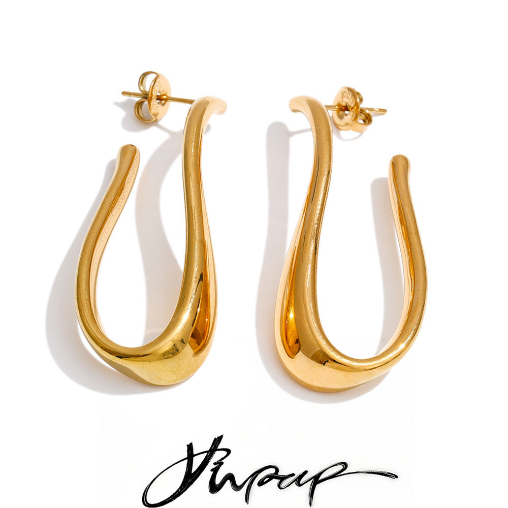 Yhpup 316L Stainless Steel Geometric Big Huggie Earrings for All Occasions Water